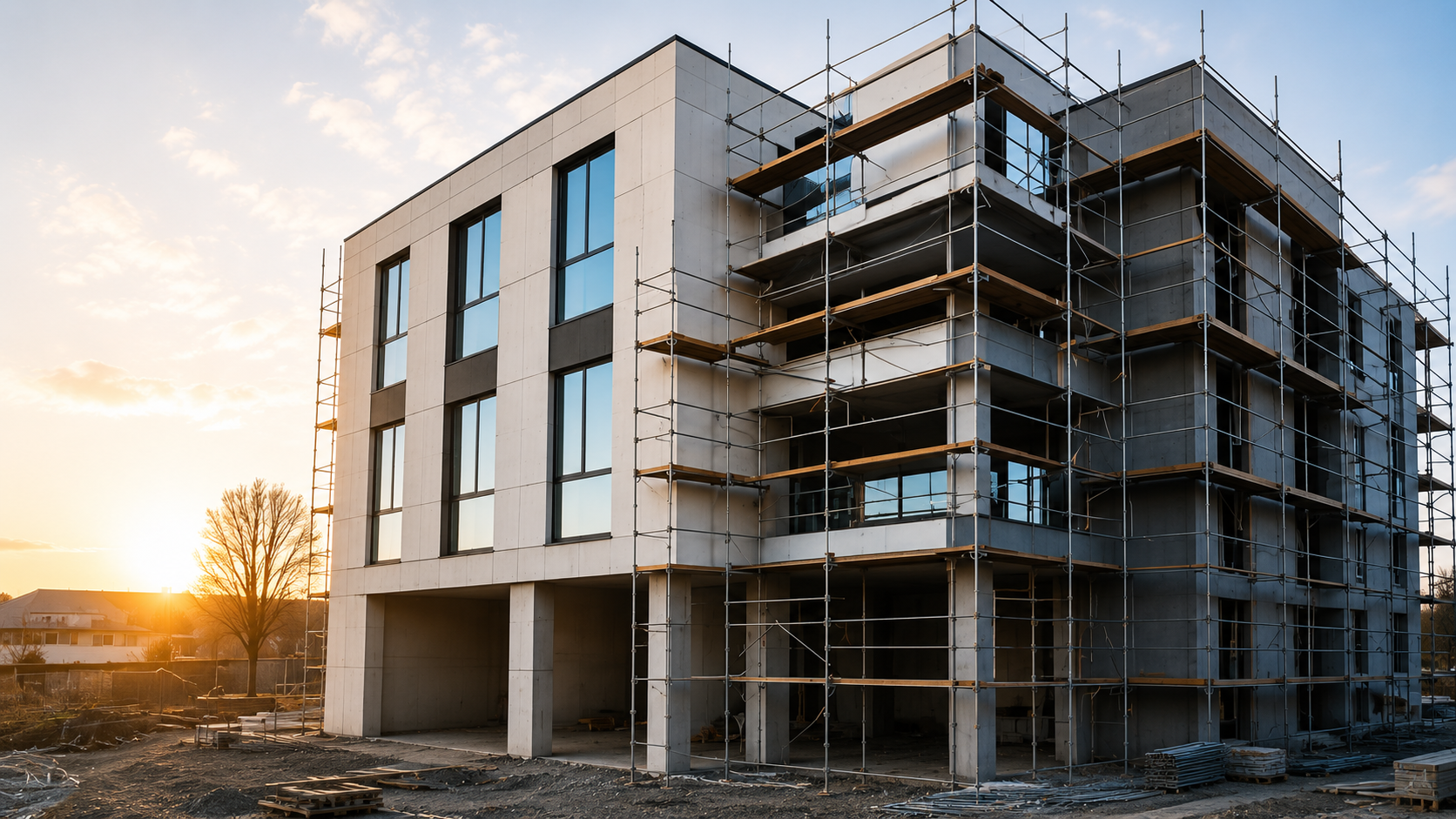 Neubau mit Gerüst von GeWoMix